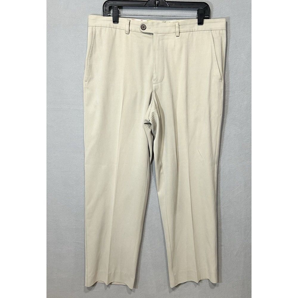 Tommy Bahama Silk Blend Dress Pants Mens 34 Beige Flat Front Actual inseam 30"‎